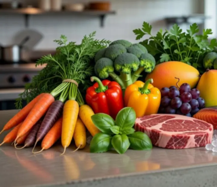 Colourful display of fresh Australian produce including vegetables and herbs