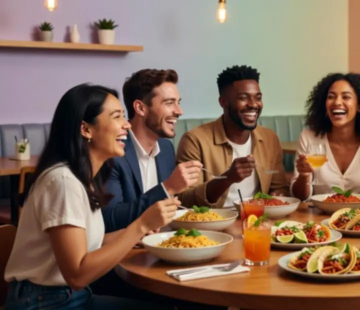 Guests smiling and dining together at Midnight Stack Supper